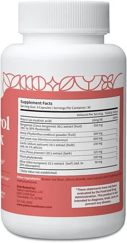 Vista 3 de Pattern Wellness Suplemento complejo de colesterol - Apoya el bienestar general - Probado en laboratorio de terceros - 90 cápsulas veganas Red