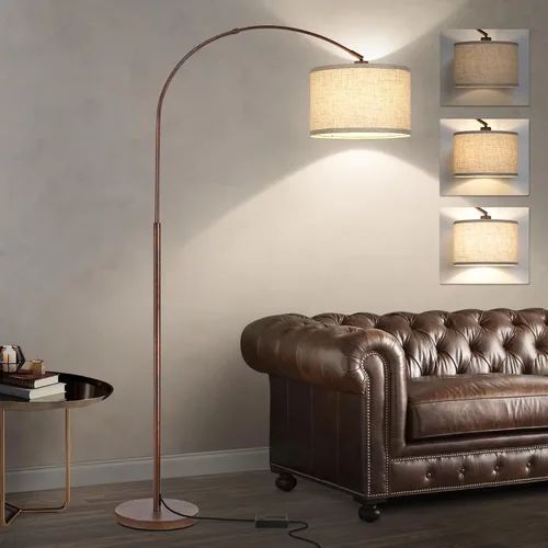 Vista 13 de Lámpara de pie regulable, lámpara de pie de arco con atenuador, lámpara de pie negra con pantalla colgante ajustable, luz de lectura alta sobre