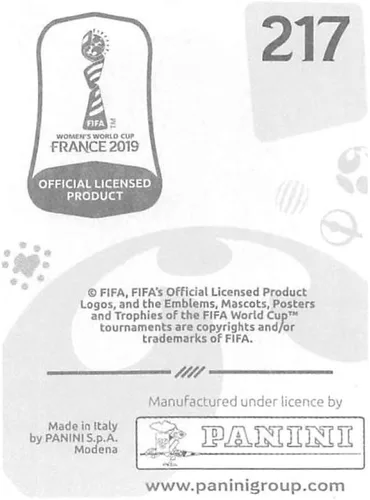 Vista 2 de Panini FIFA - Calcomanías para álbumes de la Copa Mundial Femenina de Francia 2019 (solo adhesivo individual) Fútbol #217 Monica Brazil 2 pulgadas