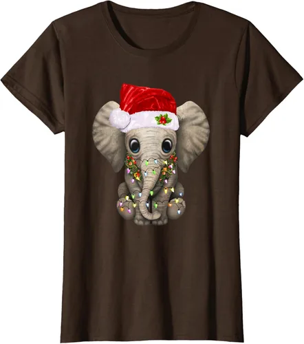 Vista 16 de Lindo elefante de Navidad luz divertido elefante amante de Navidad regalo camiseta Negro