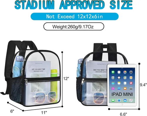 Vista 2 de Mochila transparente para eventos en estadios, 12 x 12 x 6 pulgadas, pequeña bolsa de plástico transparente con correas reforzadas para conciertos