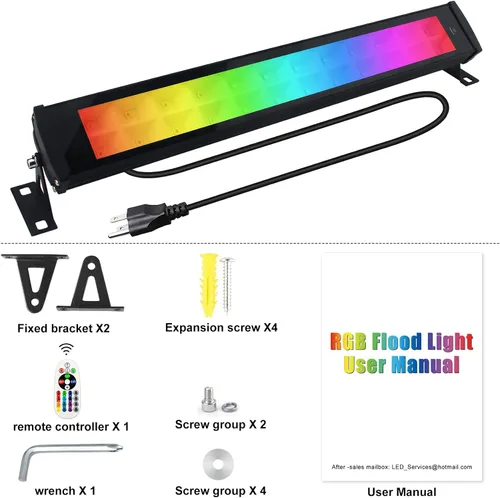 Vista 7 de Luz de arandela de pared RGB de 50 W, barra de luz RGB LED, luces de pared inteligentes con control remoto, impermeable, IP66 regulable, barra