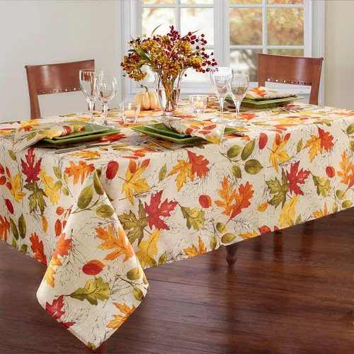 Vista 8 de Elrene Home Fashions - Mantel con estampado de hojas de otoño, resistente a las arrugas, mantel festivo para uso formal o diario, 52 x 52 pulgadas