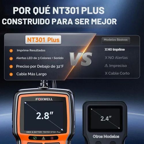 Vista 9 de FOXWELL NT301 Plus 2 en 1 OBD2 escáner y probador de batería de coche de 12