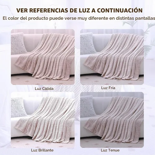 Vista 6 de PLEASANT BOULEVARD Manta Difusa de Tiro de Diseño de Doble Cara a Cuadros Rayada Waffe de Vellón Ligero para Decoración de Cama y Sofá
