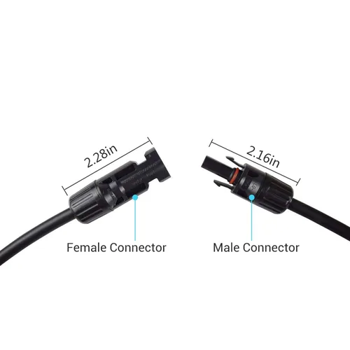 Vista 5 de Renogy Cable de extensión de panel solar con adaptador de cable impermeable de conector hembra y macho, 1.5 pies 12AWG, 1 pieza, negro