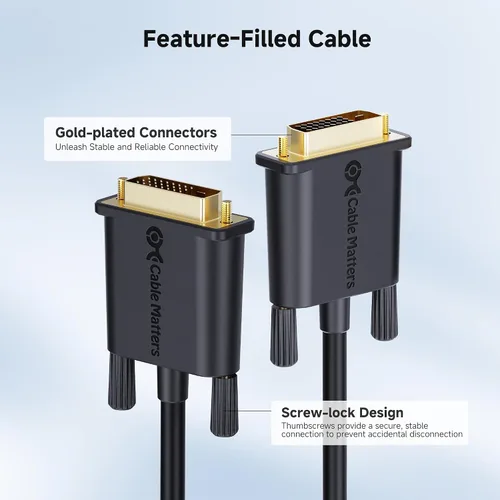 Vista 6 de Cable con ferritas Cable Matters chapado en oro DVI-D Dual Link 6 patas Doble enlace DVI-D, hasta 2560x1600, núcleos de ferrita, conectores