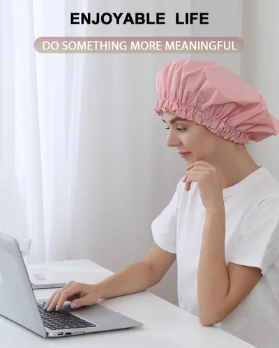 Vista 17 de YIZIJIZI Gorro de ducha, gorras de ducha para mujeres reutilizables impermeables, gorras de ducha grandes de dos capas reutilizables adecuadas
