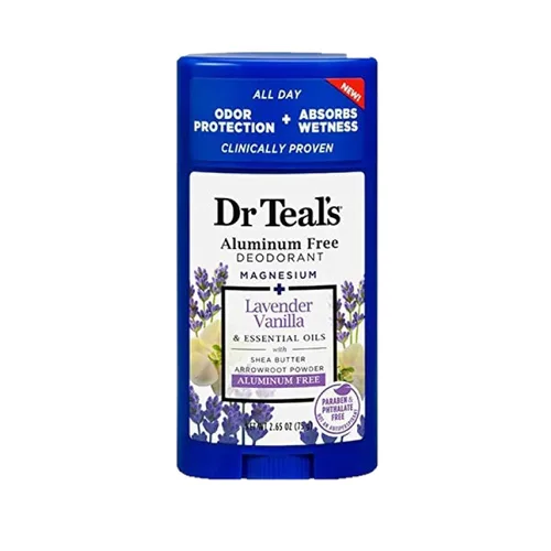 Vista 4 de Dr. Teals - Set de regalo variado de desodorantes (paquete de 2, 2.65 onzas cada una) – Lavanda de vainilla, rosa y leche – Aceites esenciales