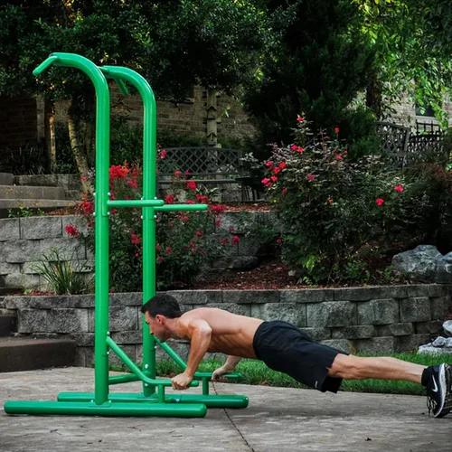 Vista 7 de Stamina Pull Up Bar Tower & Dip Station, Free Standing Outdoor Home Gym Equipment - Adjustable and Portable Workout Stand for Calisthenics Body Verde