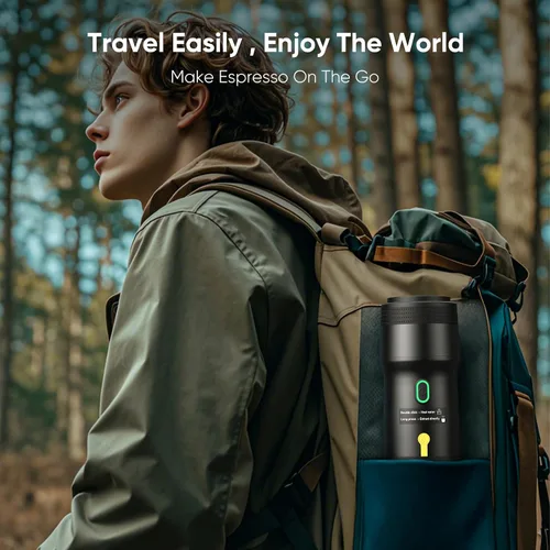 Vista 8 de Máquina de café espresso eléctrica portátil, cafetera autocalentable para automóvil con USB-DC, cafetera de viaje para camping, compatible