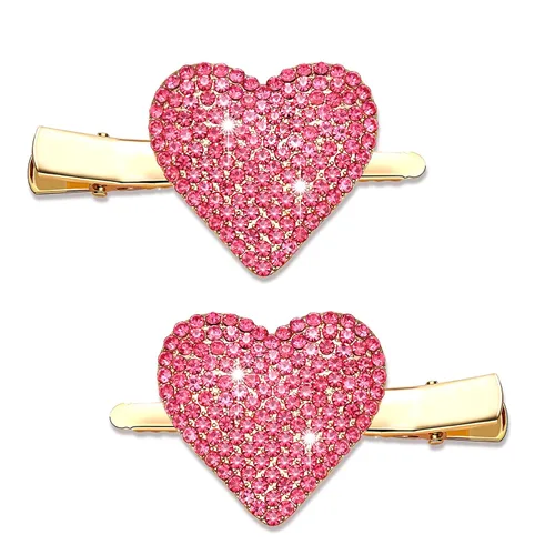 Vista 10 de Pinzas para el cabello para el día de San Valentín para mujer, con diamantes de imitación con purpurina esmaltada, corazones, pasadores