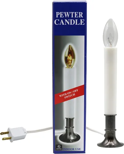 Vista 2 de Creative Hobbies Lámpara de vela eléctrica para ventana con base chapada en peltre, interruptor de encendido/apagado, bombilla lista para usar