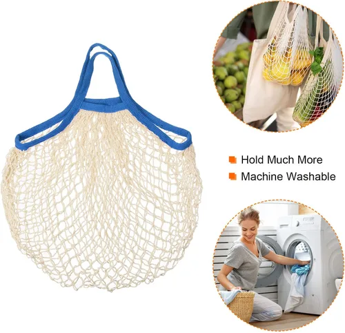Vista 5 de MECCANIXITY Bolsa de malla de algodón, reutilizable, lavable, malla de red, organizador de bolsas de comestibles, para frutas, verduras y compras