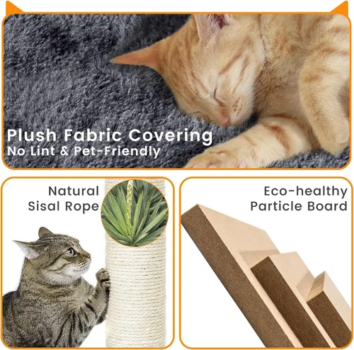 Vista 8 de Topeakmart Árbol de gato de 72 pulgadas para gatos de interior, torre de escalada de varios niveles con postes rascadores, 3 perchas, centro
