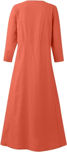 Vista 5 de Vestido largo de algodón sólido y manga corta para mujer de verano 2022, 0