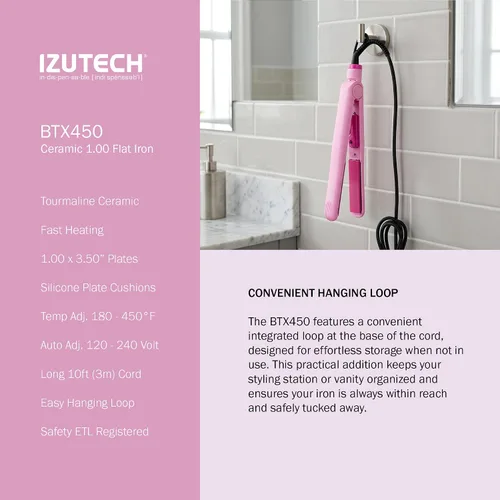Vista 10 de IZUTECH BTX450 One Inch Styler Algodón Rosa