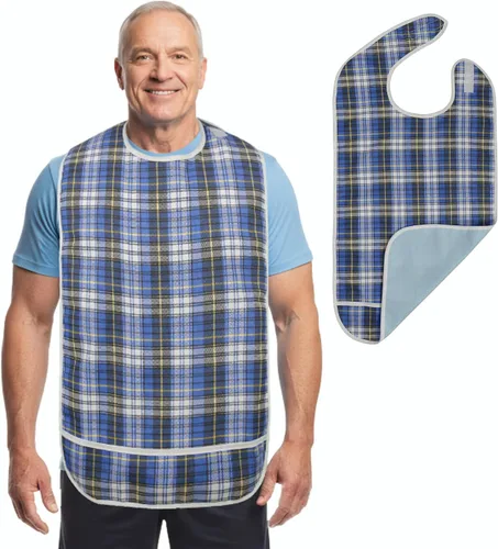 Vista 10 de Modaliv Babero para adultos, protector de ropa reutilizable, impermeable, atrapa migas, lavable a máquina