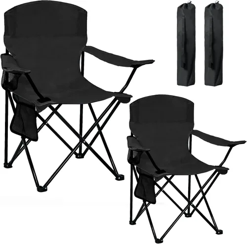 Vista 11 de Silla de camping plegable con soporte para tazas, capacidad de 225 libras, silla plegable portátil con grandes pies anti-hundimiento, tela