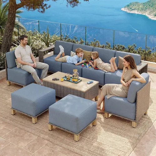 Vista 18 de Aoxun Juego de muebles de patio con cojines de 10 pulgadas de grosor