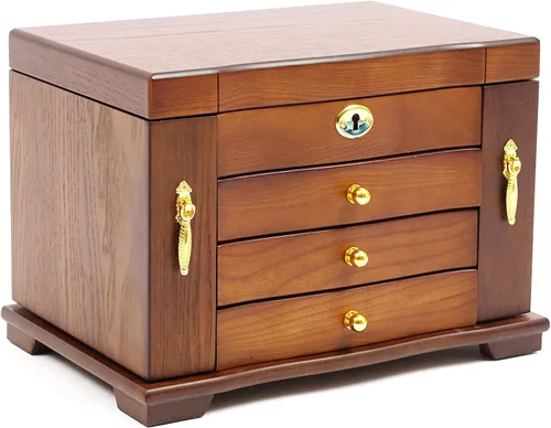 Vista 7 de Eapmic Joyero de madera extra grande de 4 capas, joyero de armario, anillo, collar, caja de almacenamiento de regalo (4 capas, marrón)