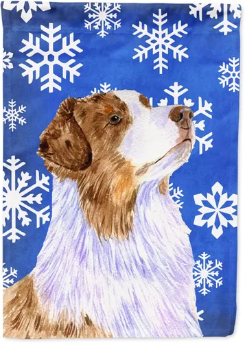 Vista 285 de Caroline's Treasures SC9374GF Bulldog English Snow flakes Holiday Garden Flag Buzón Bandera decorativa para patio exterior, patio, obras de arte