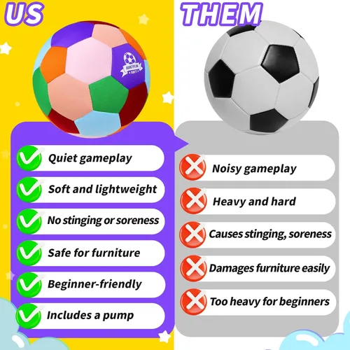 Vista 5 de RUN2PEAK Pelota de fútbol súper ligera y suave tamaño 3 - Pelotas de fútbol seguras y silenciosas para interiores, regalo divertido para jugar