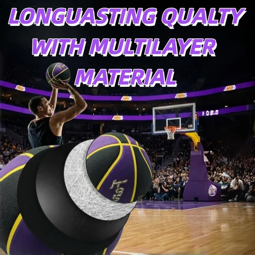 Vista 4 de Baloncesto tamaño 7 con bomba – Pelota de goma de alta calidad para interiores y exteriores para juegos de entrenamiento para mujeres y hombres