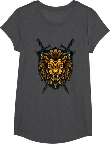 Vista 77 de Camiseta con diseño de caballero medieval renacentista, con diseño de espada de león, Negro, S