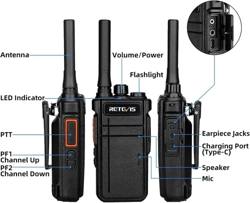 Vista 6 de Retevis Walkie Talkies RB37 Bluetooth, radio bidireccional Bluetooth, nueva versión, batería de larga duración de 2000 mAh y 120 h, auricular