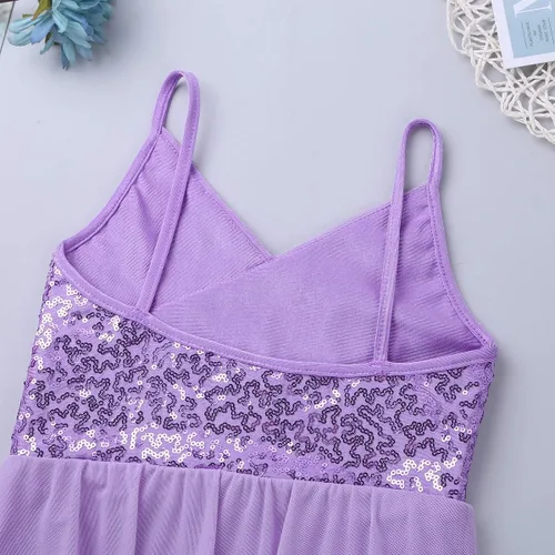 Vista 6 de inlzdz - Vestido de baile con cuello en V con falda irregular de alta y baja para niñas