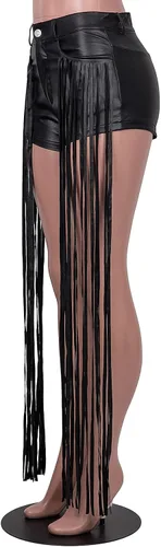 Vista 5 de WOKANSE Pantalones cortos de piel sintética con borlas para mujer, pantalones cortos de yoga con bolsillos, pantalones cortos para mujer