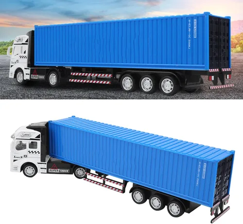 Vista 4 de SUNGOOYUE 1:48 Contenedor camión modelo juguete, simulación niños contenedor camión modelo juguetes para niños regalo juguete (azul)