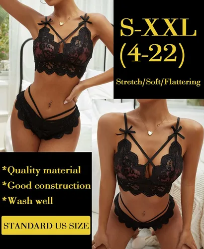 Vista 4 de Conjunto de lencería sexy de brasier y pantaletas con correas finas de encaje