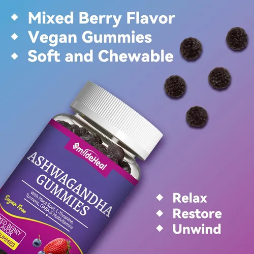 Vista 5 de Gominolas de Ashwagandha SmildeHeal 3000mg - Alivio del estrés, apoyo inmunológico y aumento de energía - Suplementos de Ashwagandha para mujeres