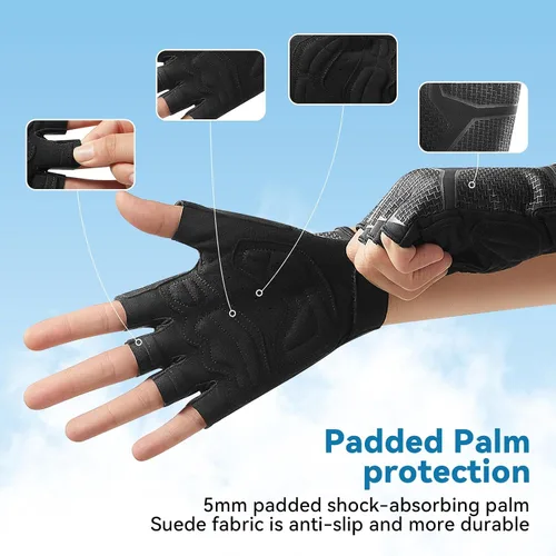 Vista 2 de Guantes de ciclismo para hombresmujeres-almohadilla de 0.197 in guantes de ciclismo de medio dedo bicicleta de carretera MTB guantes de bicicleta