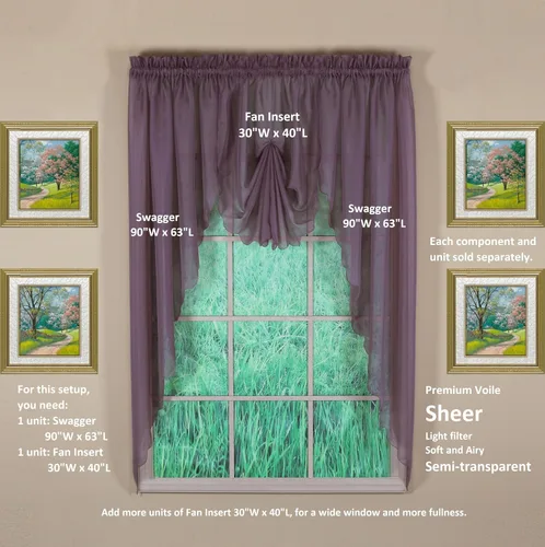 Vista 5 de Today's Curtain Emelia Inserto de Abanico de Gasa Original, Amatista, 30" An x 40" L