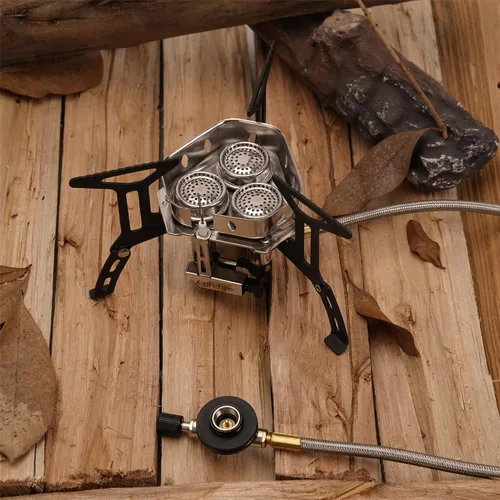 Vista 9 de Estufa de gas portátil para acampar de 6800 W, pequeña estufa de mochilero con adaptador de gas propano, mini estufa de campamento plegable