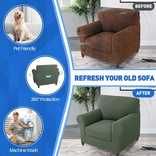 Vista 4 de MAXIJIN funda para sofá de 4 piezas, para sofás de 3 plazas, muy elástica, no se desliza, para perros, para mascotas, protector elástico de muebles
