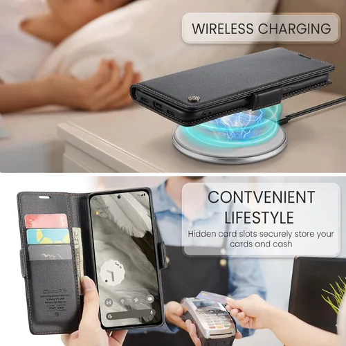 Vista 4 de Funda para Google Pixel 8, [bloqueo RFID] Funda de piel sintética tipo cartera con tarjetero y soporte para tarjetas, funda de teléfono a prueba