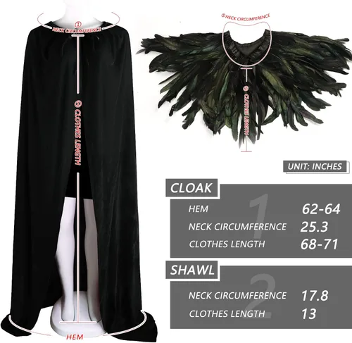 Vista 2 de Unisex Solid Color Velvet Adult Cape with Real Natural Gothic Feather Cape