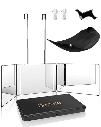Vista 10 de JUSRON Espejo para Cortarse el Cabello Uno Mismo con Ángulo de Visión de 360°, Vidrio HD Transparente Antivaho, Recargable por USB, Fácil de Usar