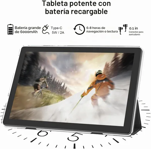 Vista 5 de Tablet Android 15 de 10 pulgadas con funda, 12 GB de RAM + 64 GB de ROM (expandir a 1 TB), tabletas con procesador de cuatro núcleos, WiFi 5G 6 Negro