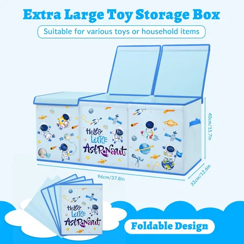 Vista 2 de decalsweet Caja de juguetes para niños, contenedor de almacenamiento plegable con asas para tapas para niños y niñas, caja organizadora de juguetes