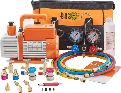 Vista 9 de BACOENG Juego de bomba de vacío y medidor de aire acondicionado de 4 CFM, bomba de vacío HVAC con detector de fugas para refrigerantes R134a R410a