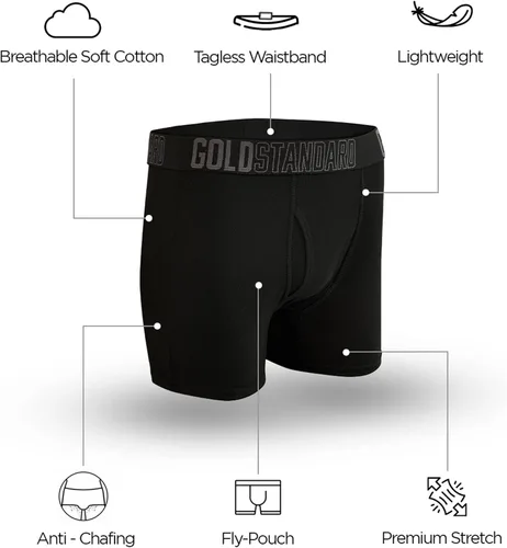 Vista 5 de Gold Standard Paquete de 4 calzoncillos de algodón para hombre, ropa interior para hombre con algodón suave elástico y transpirable de primera