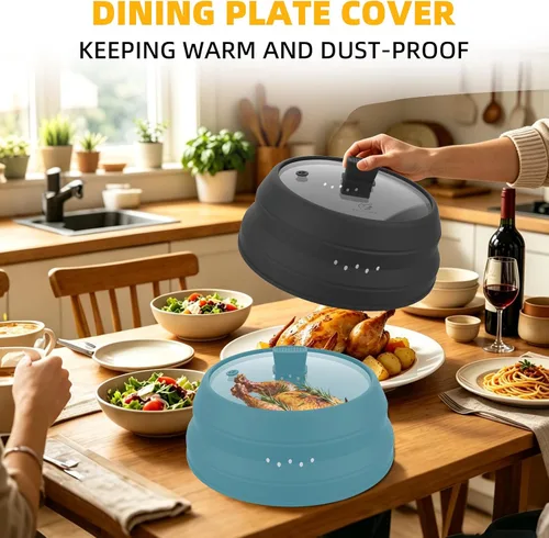 Vista 7 de Cubierta alta para salpicaduras de microondas, tapa protectora de vidrio de 5.8 pulgadas de altura con silicona plegable para plato de olla de Negro
