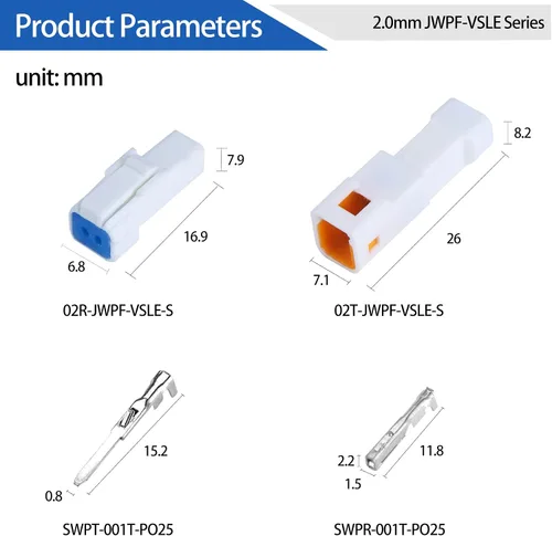 Vista 3 de MUYI 5 Kits 2 Pin Way JST Conector Impermeable 26-22 AWG Zócalo Eléctrico 0.13~0.33mm² Conectores de Cable a Cable 2.0mm Serie JWPF-VSLE Conectores