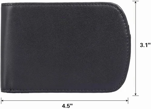 Vista 7 de Cartera plegable de bolsillo frontal con bloqueo RFID de cuero italiano real de Polare ORIGINAL, delgada y curva para hombre, Negro, Pequeña