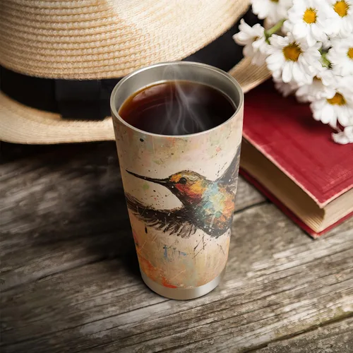 Vista 4 de Regalos de colibrí de 20 onzas para los amantes del colibrí, regalos de café para los amantes del café, fresco, divertido, lindo vaso de café